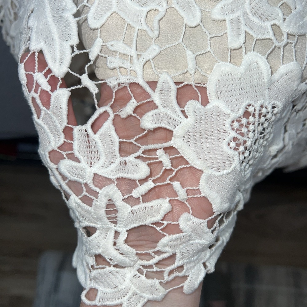 Luxology Dress Womens Sz 8 Ivory Lace Midi Cap Sleeve Zip Back - Picture 2 of 11